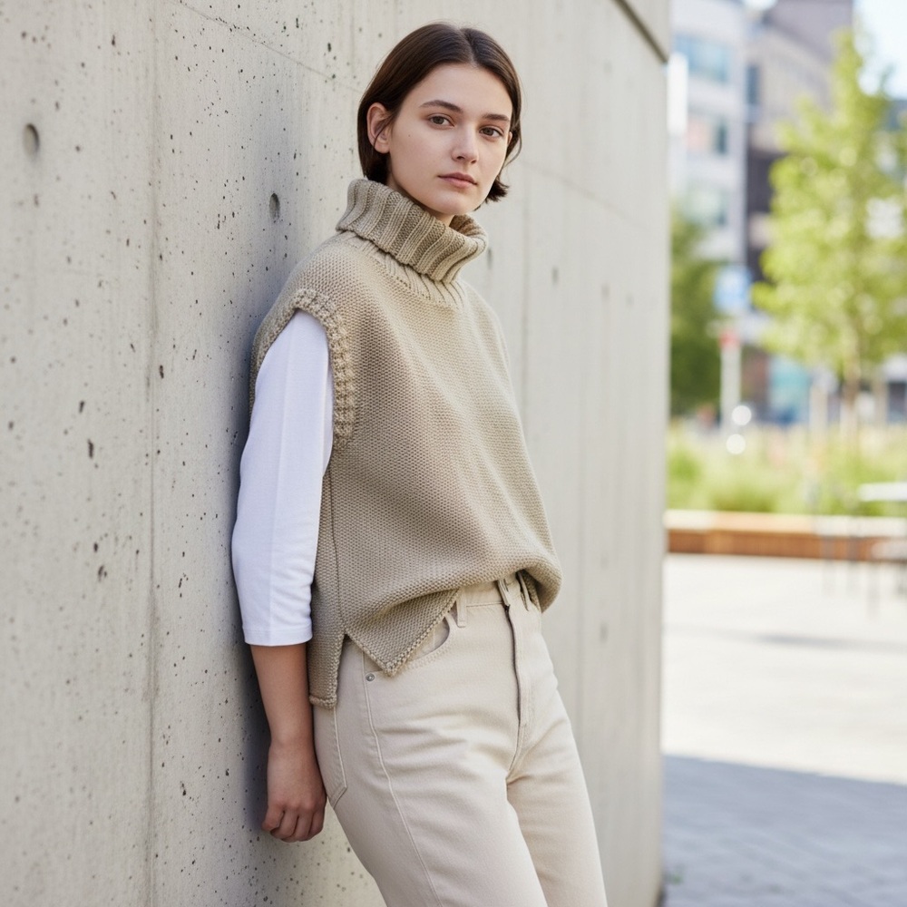 Epogee, Sleeveless, Turtleneck, Cropped, Women’s Sweater, Rolled Hemline Size L